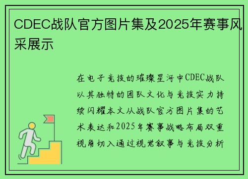 CDEC战队官方图片集及2025年赛事风采展示